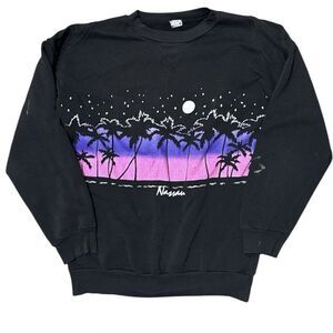 Vintage 90s Nassau Bahamas Crewneck Sweatshirt Made in USA Black Sunset Large